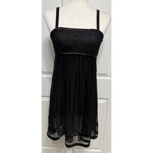 Oscar De La Renta Pink Label black beaded embroidered mesh beaded night slip XS